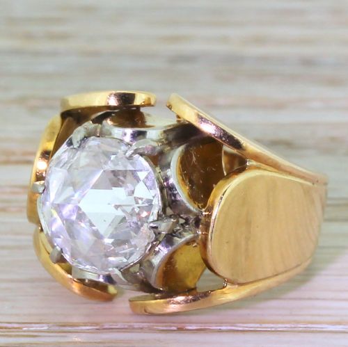 Mid Century 2.06 Carat Rose Cut Diamond “Lotus” Ring, Circa 1950
