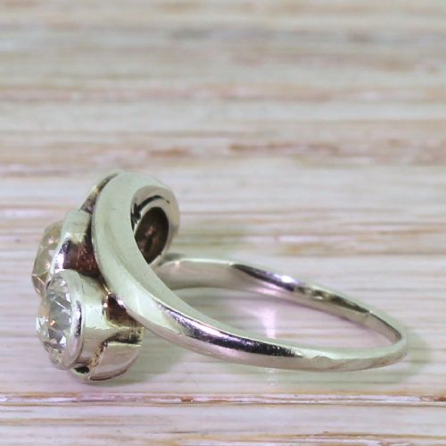 fig 2. Art Deco 2.20 Carat Cognac & White Old Cut Diamond Trilogy Crossover Ring, circa 1935
