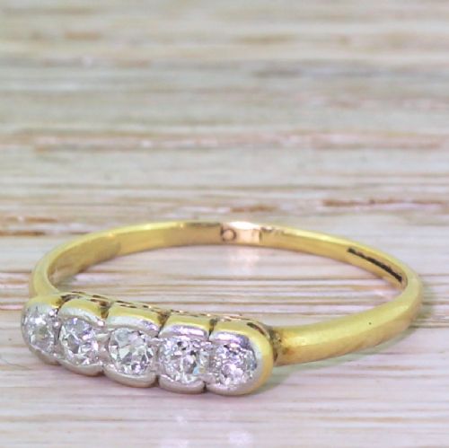 Art Deco 0.50 Carat Old Cut Diamond Five Stone Ring, Circa 1925
