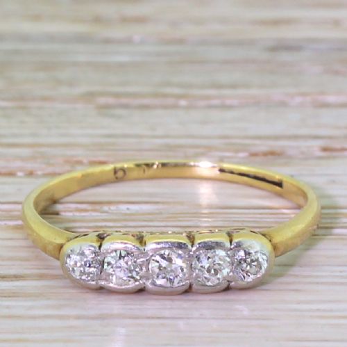 fig 1. Art Deco 0.50 Carat Old Cut Diamond Five Stone Ring, circa 1925