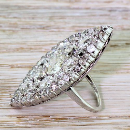 fig 2. Art Deco 6.85 Carat Old Cut Diamond Navette Cluster Ring, circa 1925