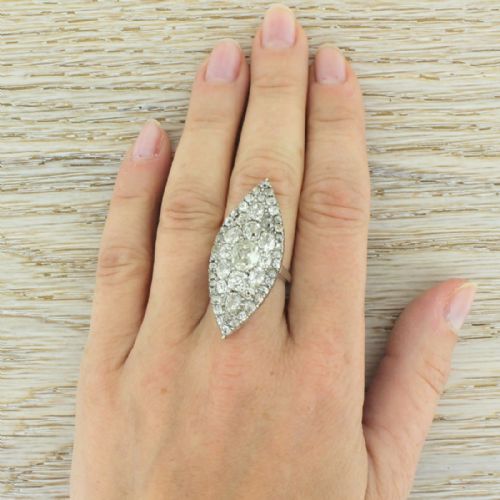 fig 3. Art Deco 6.85 Carat Old Cut Diamond Navette Cluster Ring, circa 1925