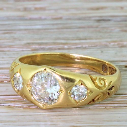 Victorian 0.83 Carat Old Cut Diamond Trilogy Ring, Dated 1898
