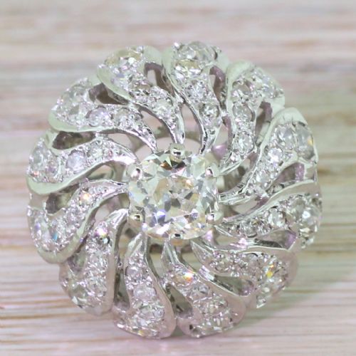 fig 1. Edwardian 3.28 Carat Old Cut Diamond Bombé Cluster Ring, circa 1910
