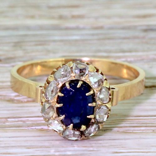 fig 1. Art Deco 0.70 Carat Sapphire & Rose Cut Diamond Cluster Ring, circa 1920
