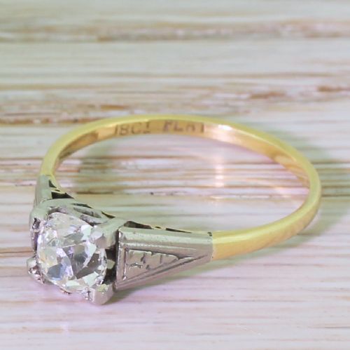 Edwardian 0.92 Carat Old Cut Diamond Engagement Ring, Circa 1910
