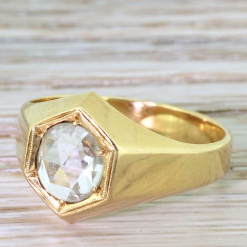 Victorian 1.00 Carat Rose Cut Diamond Hexagonal Solitaire Ring, Circa 1870
