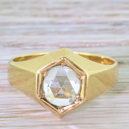 fig 1. Victorian 1.00 Carat Rose Cut Diamond Hexagonal Solitaire Ring, circa 1870