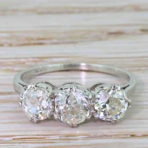 fig 1. Art Deco 1.33 Carat Old Cut Diamond Trilogy Ring, circa 1925