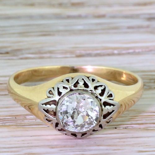fig 1. Art Deco 0.80 Carat Old Cut Diamond Solitaire Ring, circa 1940