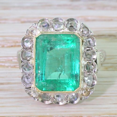 fig 1. Art Deco 7.50 Carat Emerald & Rose Cut Diamond Cluster Ring, circa 1930