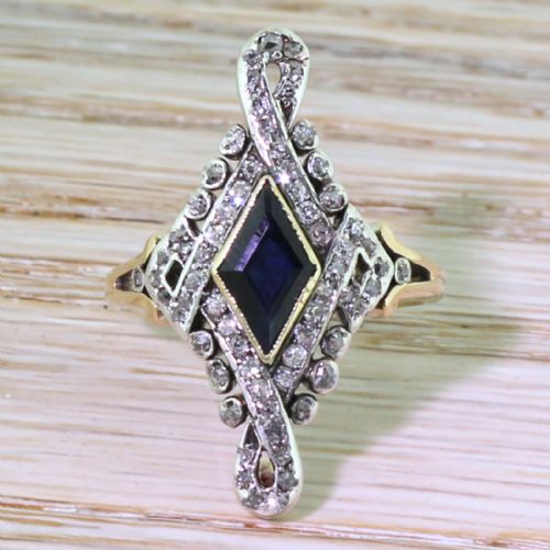fig 1. Art Nouveau Kite Cut Sapphire & Old Cut Diamond Ring, circa 1910
