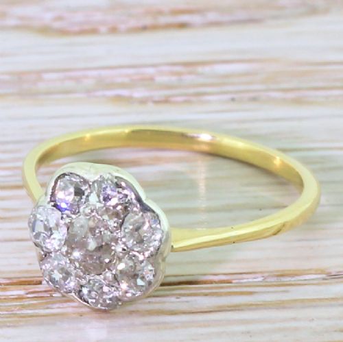Art Deco 0.80 Carat Old Cut Diamond Daisy Cluster Ring, Circa 1930
