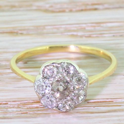 fig 1. Art Deco 0.80 Carat Old Cut Diamond Daisy Cluster Ring, circa 1930