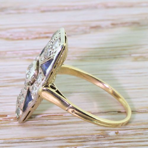 fig 2. Art Deco Old Cut Diamond & Triangle Cut Sapphire Ring, circa 1920