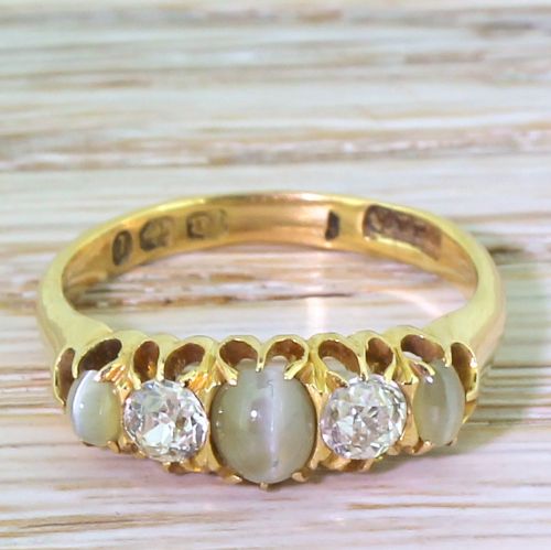 fig 1. Victorian Cat’s Eye & Diamond Five Stone Ring, dated 1897