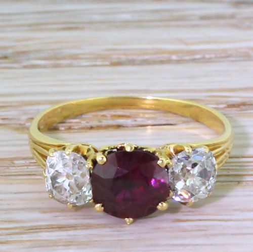 fig 1. Victorian 1.60 Natural Ruby & Old Cut Diamond Trilogy Ring, circa 1900