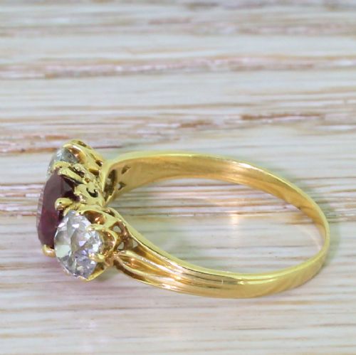fig 2. Victorian 1.60 Natural Ruby & Old Cut Diamond Trilogy Ring, circa 1900