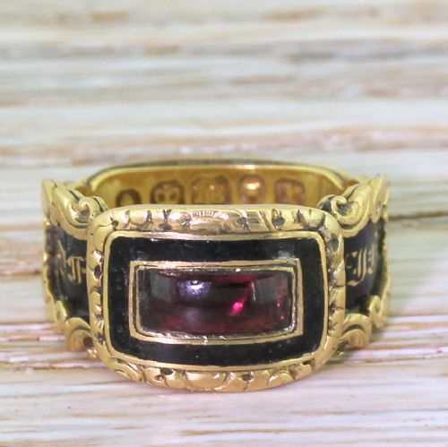 fig 1. Georgian Garnet & Black Enamel Mourning Ring, dated 1832