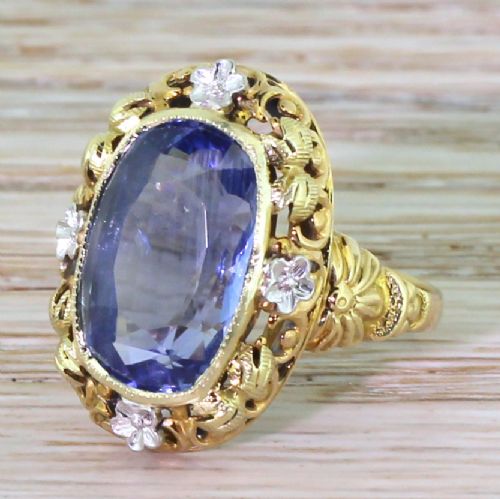 Edwardian 8.04 Carat Natural Ceylon Sapphire Ring, Circa 1910
