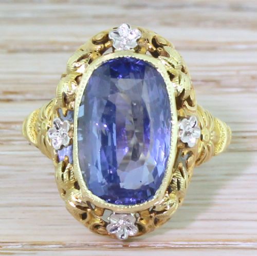 fig 1. Edwardian 8.04 Carat Natural Ceylon Sapphire Ring, circa 1910