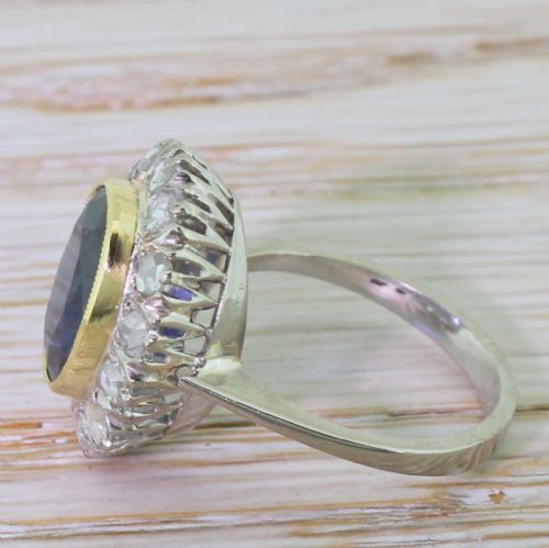 fig 2. Mid Century 2.55 Carat Sapphire & Rose Cut Diamond Cluster Ring, circa 1950