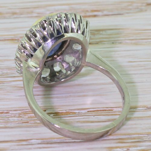 fig 3. Mid Century 2.55 Carat Sapphire & Rose Cut Diamond Cluster Ring, circa 1950