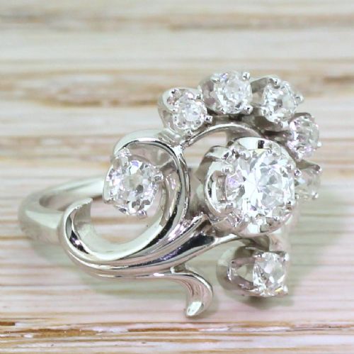 fig 1. JABEL 1.03 Carat Old Cut Diamond “Flower” Ring, circa 1945