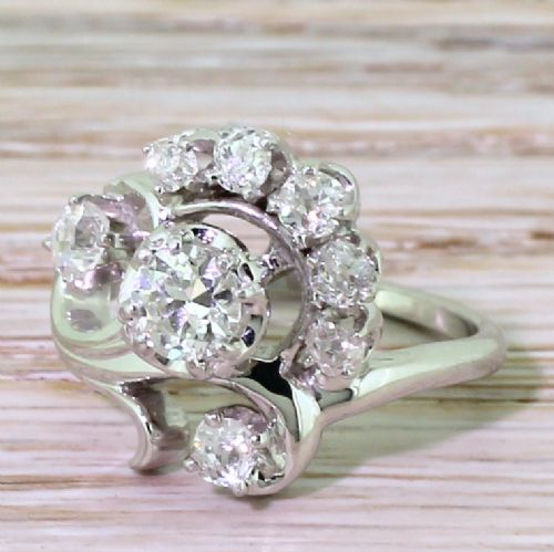 fig 2. JABEL 1.03 Carat Old Cut Diamond “Flower” Ring, circa 1945