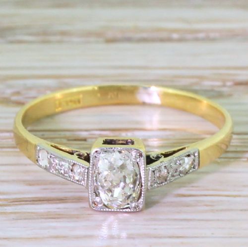 fig 1. Edwardian 0.45 Carat Old Cushion Cut Diamond Engagement Ring, circa 1905