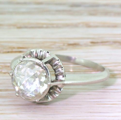 Mid Century 1.25 Carat Rose Cut Diamond Engagement Ring, Circa 1950
