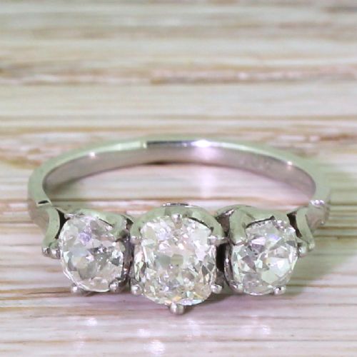 fig 1. Art Deco 1.64 Carat Old Cut Diamond Trilogy Ring, circa 1945