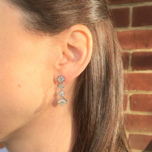 fig 1. Art Deco 4.71 Carat Old Cut Diamond Drop Earrings, circa 1935
