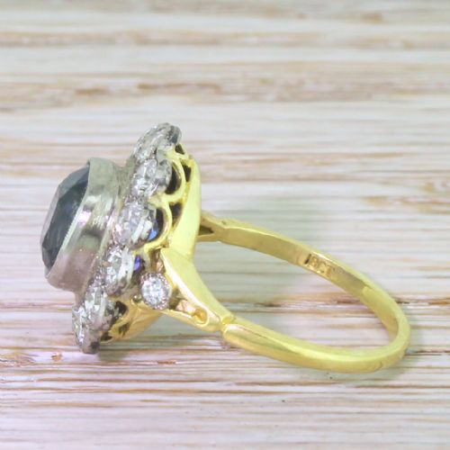 fig 2. Art Deco 5.76 Carat Natural Ceylon Sapphire & Old Cut Diamond Cluster Ring, circa 1925
