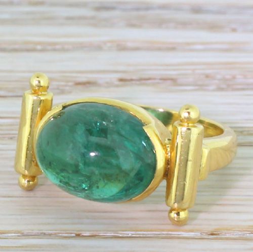 Retro 6.50 Carat Cabochon Emerald Cocktail Ring, Circa 1945
