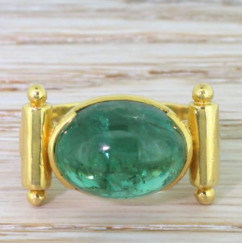 fig 1. Retro 6.50 Carat Cabochon Emerald Cocktail Ring, circa 1945
