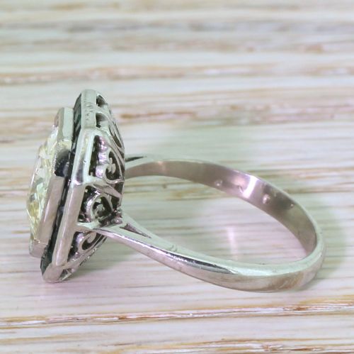 fig 2. Art Deco 2.91 Carat Old Cut Diamond & Calibré Cut Emerald Engagement Ring, circa 1930
