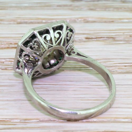 fig 3. Art Deco 2.91 Carat Old Cut Diamond & Calibré Cut Emerald Engagement Ring, circa 1930
