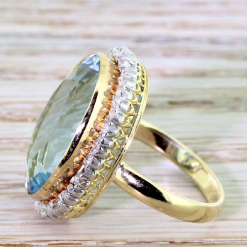 fig 2. Retro 16.92 Carat Aquamarine & Rose Cut Diamond Cluster Ring, circa 1945
