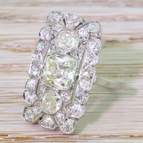 Art Deco 3.05 Carat Old Cut Diamond Plaque Ring, Circa 1920
