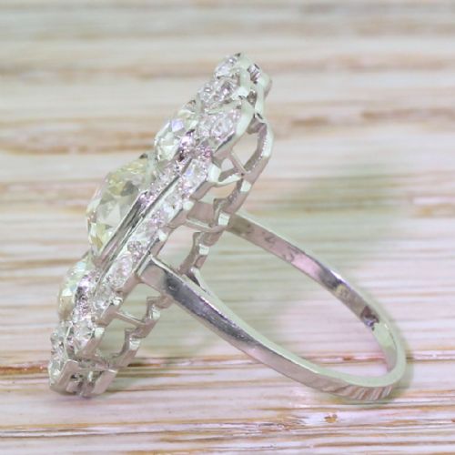 fig 2. Art Deco 3.05 Carat Old Cut Diamond Plaque Ring, circa 1920