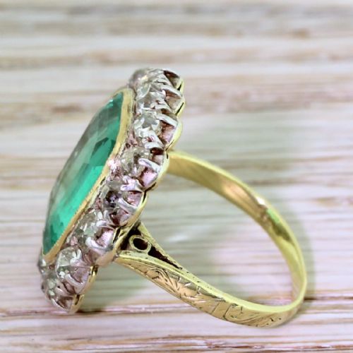 fig 2. Edwardian 6.00 Carat Minor Oil Colombian Emerald & Old Cut Diamond Ring, circa 1910
