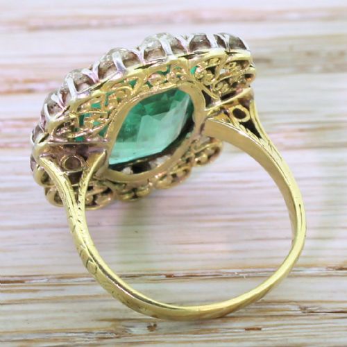 fig 3. Edwardian 6.00 Carat Minor Oil Colombian Emerald & Old Cut Diamond Ring, circa 1910
