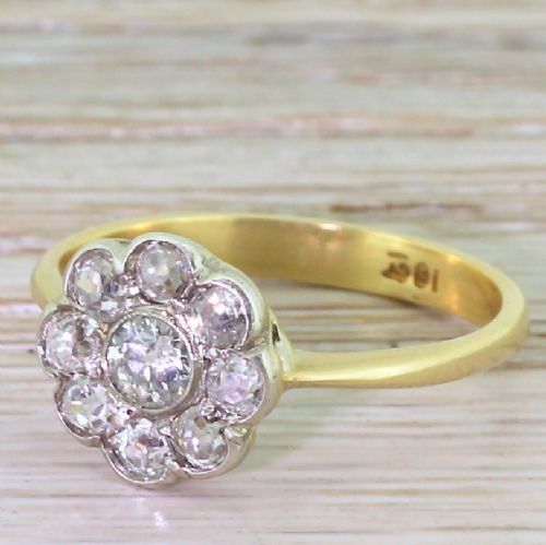 Edwardian 1.00 Carat Old Cut Diamond Cluster Ring, Circa 1910
