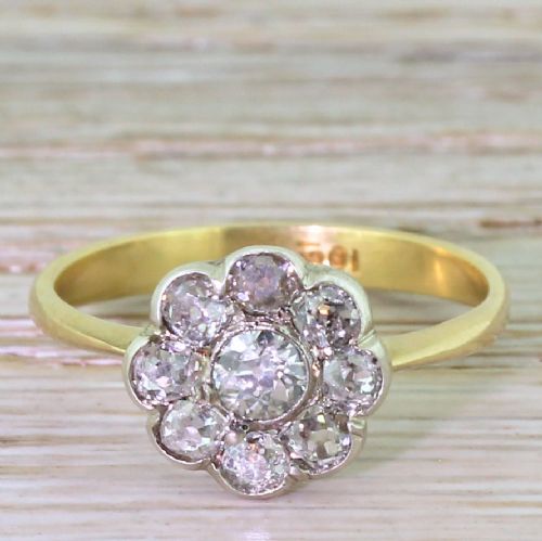 fig 1. Edwardian 1.00 Carat Old Cut Diamond Cluster Ring, circa 1910
