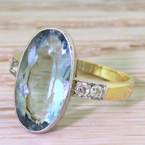 Art Deco 6.50 Carat Oval Cut Aquamarine Solitaire Ring, Circa 1935
