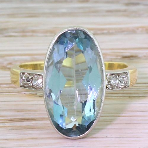 fig 1. Art Deco 6.50 Carat Oval Cut Aquamarine Solitaire Ring, circa 1935