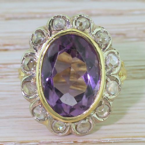 fig 1. Art Deco 5.00 Carat Amethyst & Rose Cut Diamond Cluster Ring, circa 1930