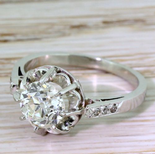 Art Deco 1.30 Carat Old Cut Diamond Engagement Ring, French, Circa 1920
