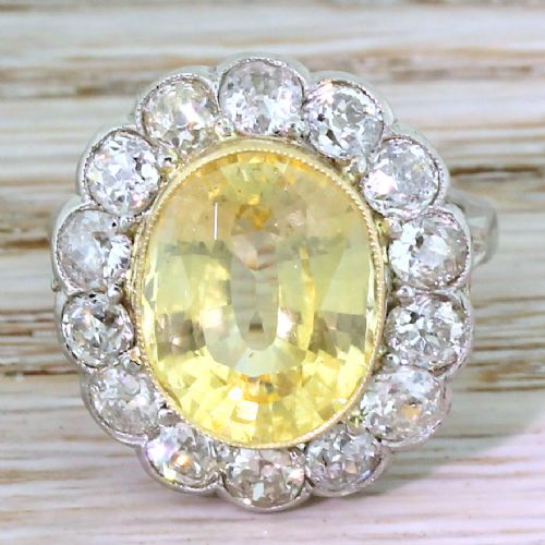 fig 1. Retro 7.71 Carat Natural Ceylon Yellow Sapphire & Old Cut Diamond Ring, circa 1945
